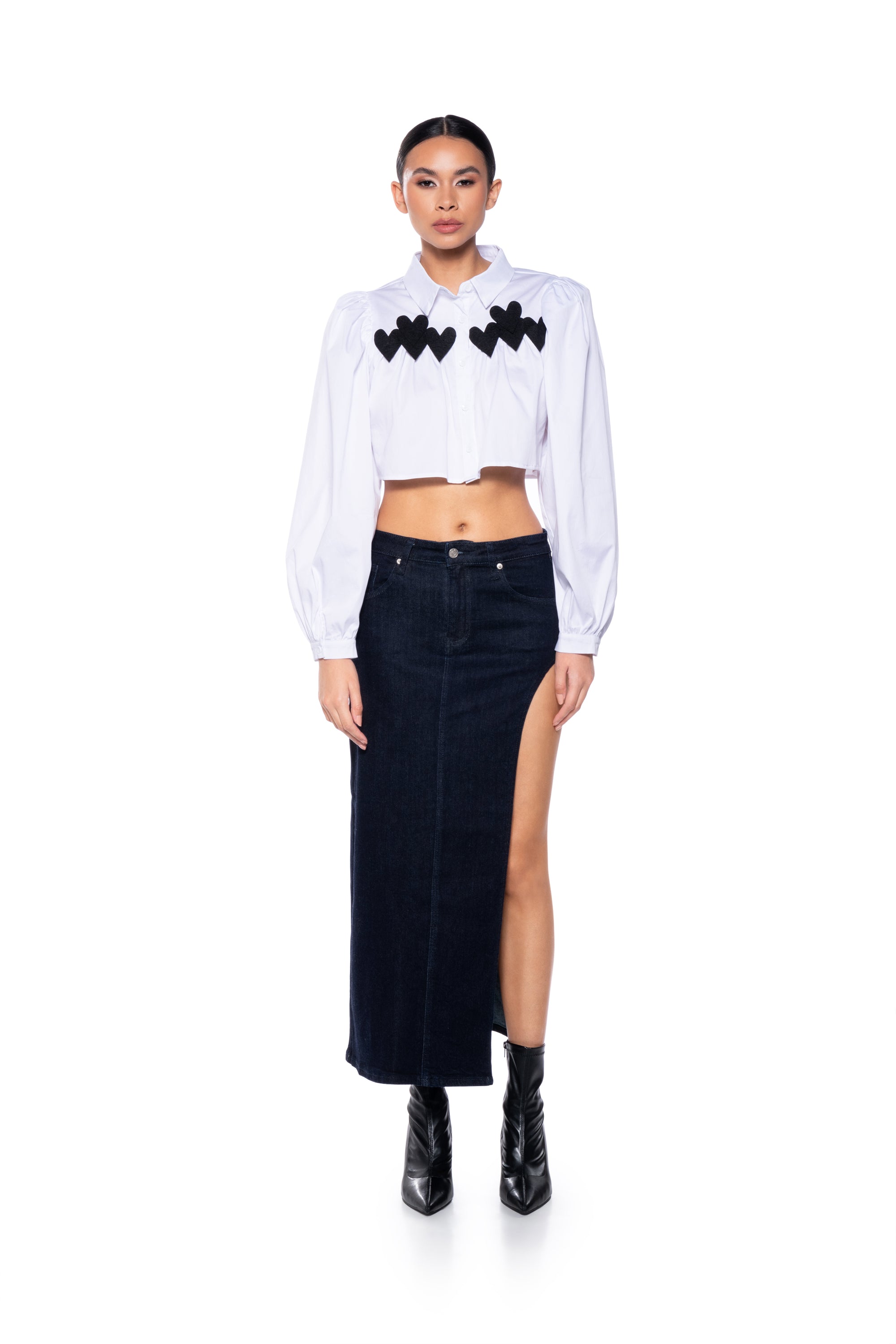 DOLL FACE PUFF SLEEVE CROP BUTTON DOWN