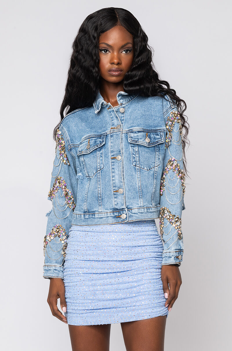 GLAMOROUS LIFE RHINESTONE JEAN JACKET