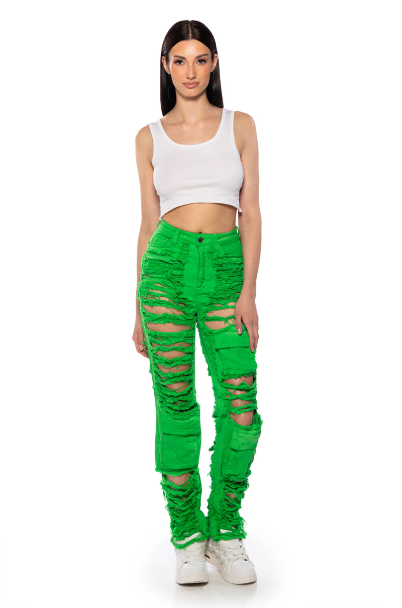 NEVER STRESSED DISTRESSED RELAXED FIT JEANS