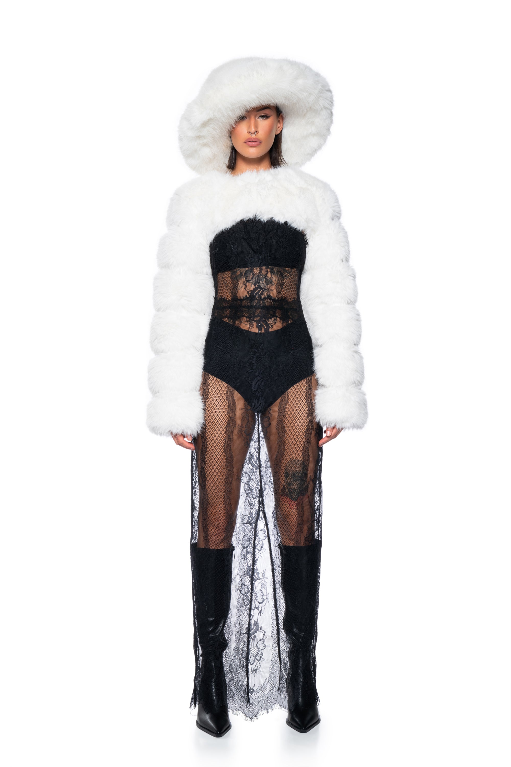 LADIES NIGHT ULTRA CROP FAUX FUR JACKET