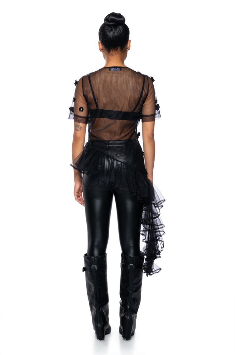 TOO GLAM EMBELLISHED ASYMMETRICAL TULLE TOP