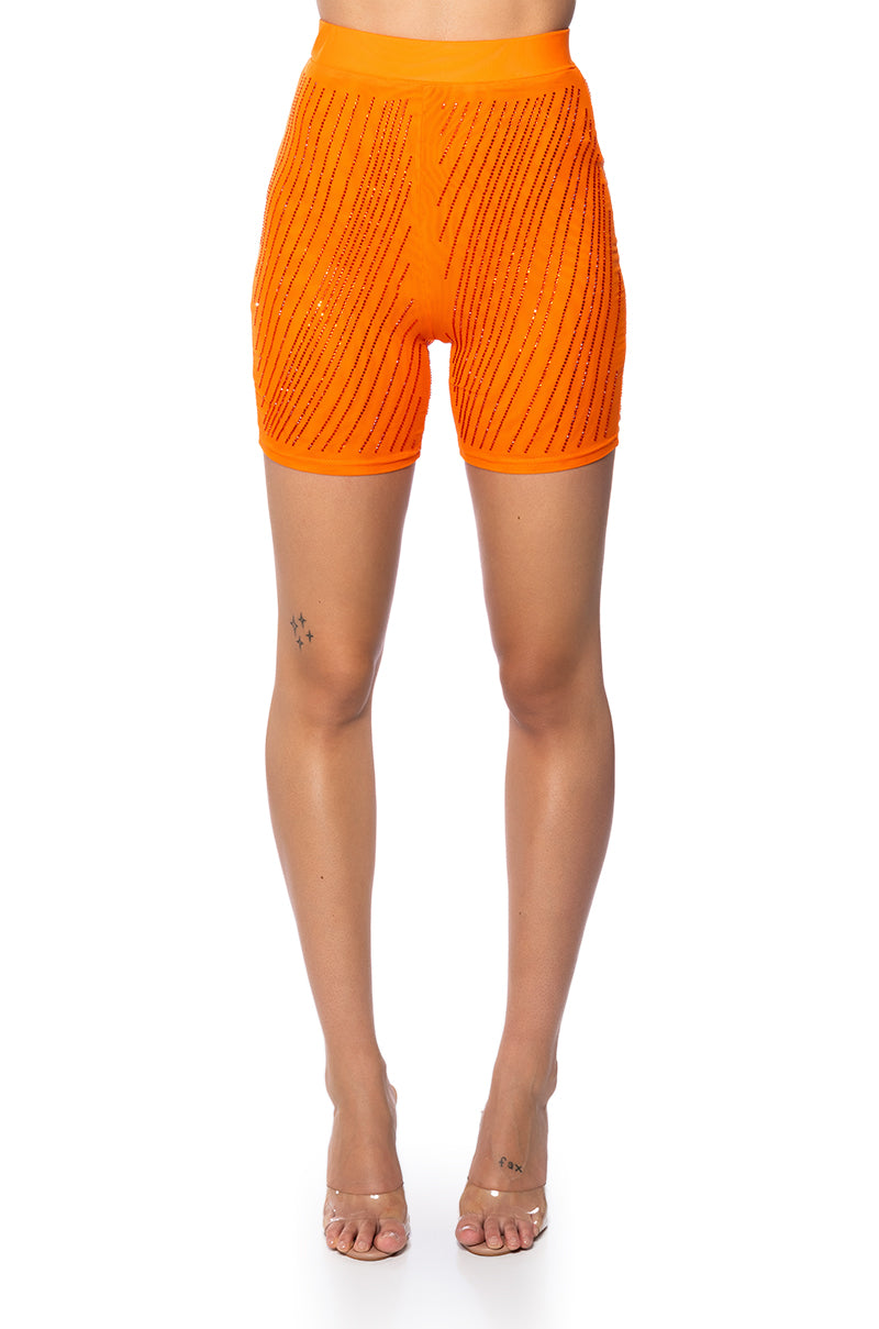 DIAMOND MESH SLEEVELESS BODYSUIT IN ORANGE