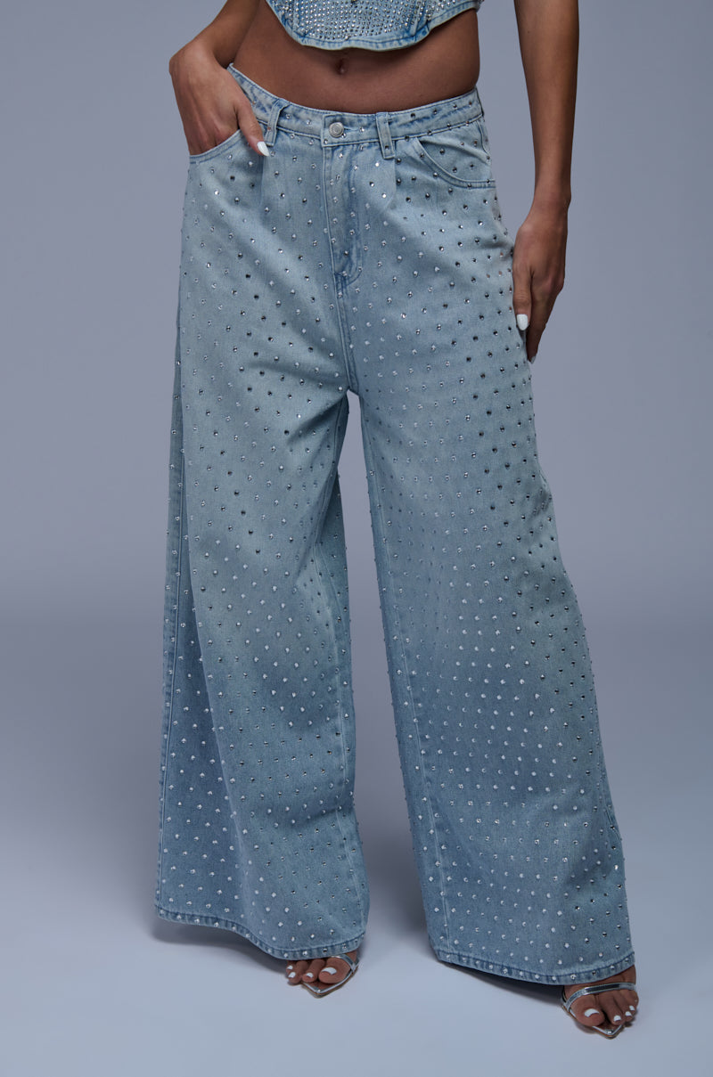 DAZZLED RHINESTONE STUDDED DENIM PANTS