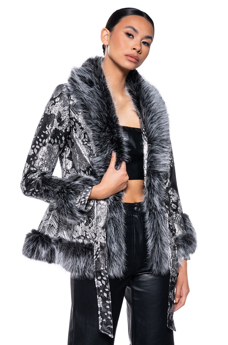 KENZY LUXE FAUX FUR TRIM PEPLUM MOTO