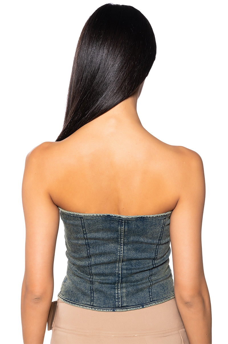 DOUBLE VISION OMBRE DENIM CORSET TOP