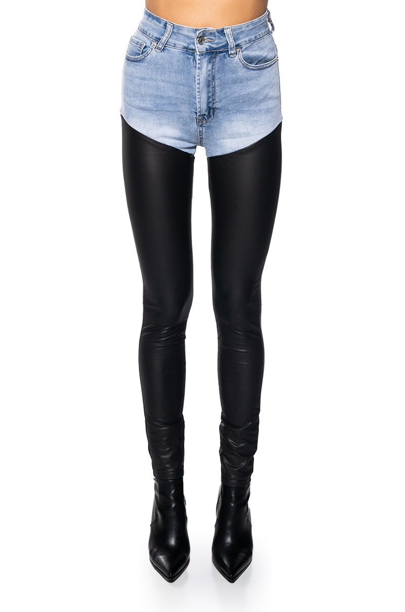 FLEX FIT EXTREME STRETCH HIGH WAIST SKINNY JEANS WITH FAUX LEATHER