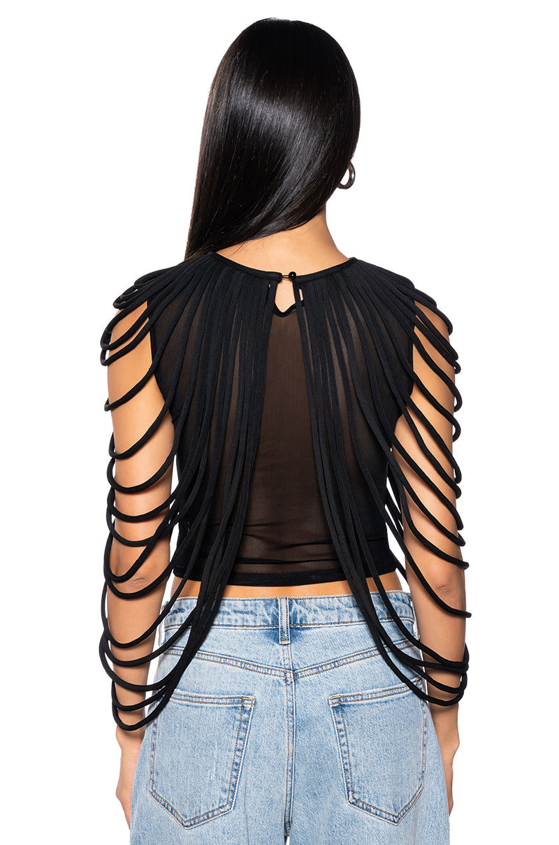 WAVY BABY SLEEVELESS ROPE DETAIL TOP IN BLACK