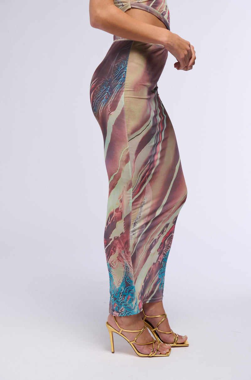 THEA PRINTED MESH MAXI SKIRT