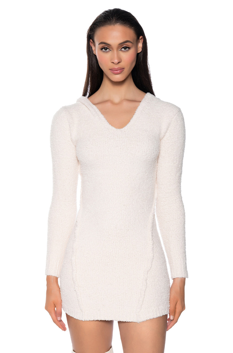 ON DND COZY KNIT HOODED MINI DRESS