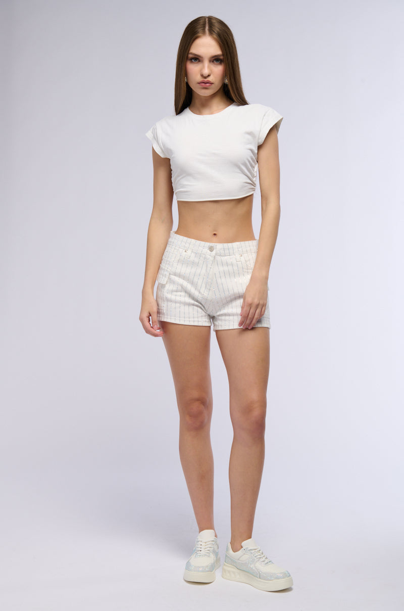 CAP SLEEVE CREW NECK ULTRA CROP TIE BACK T SHIRT