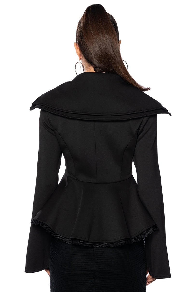 NATASHA DOUBLE COLLAR PEPLUM ZIP UP