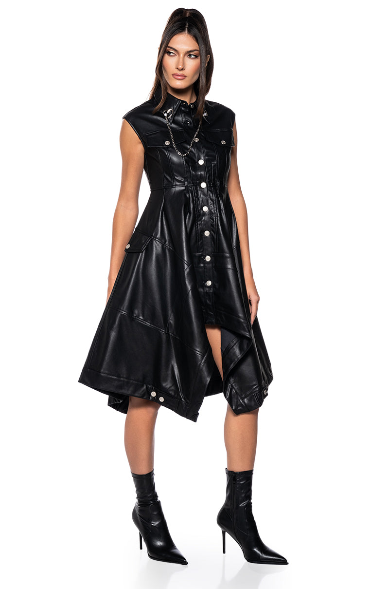 BLAIRE FLARED FAUX LEATHER MINI DRESS