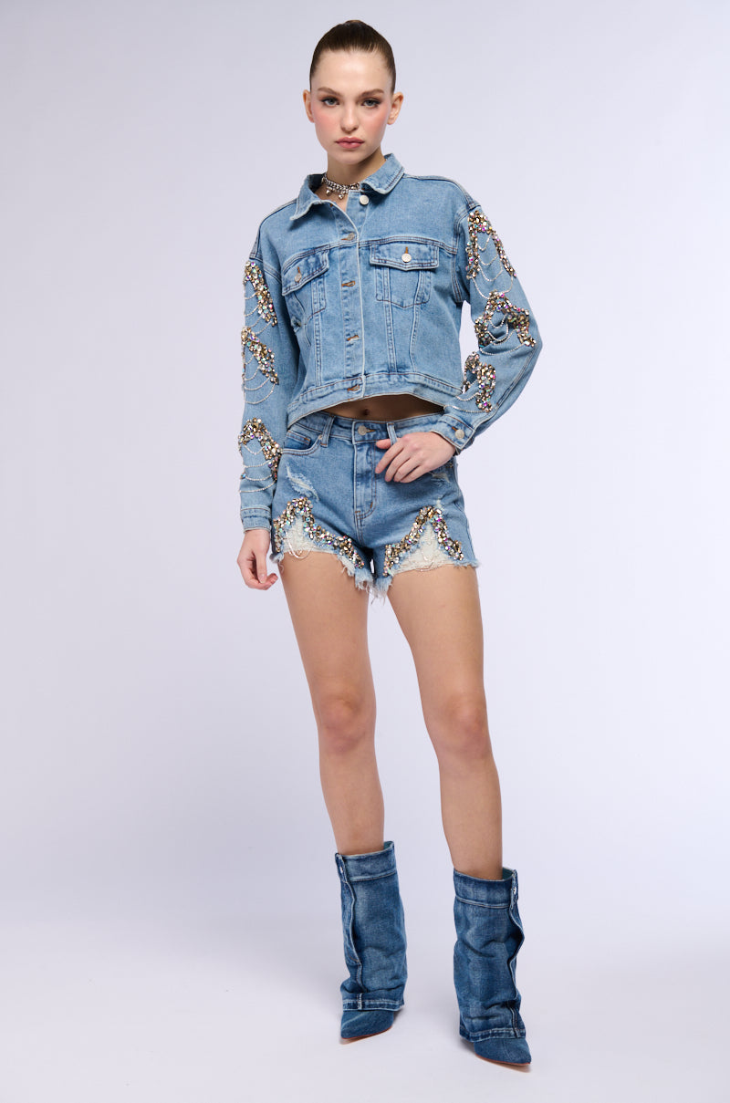 GLAMOROUS LIFE RHINESTONE JEAN JACKET