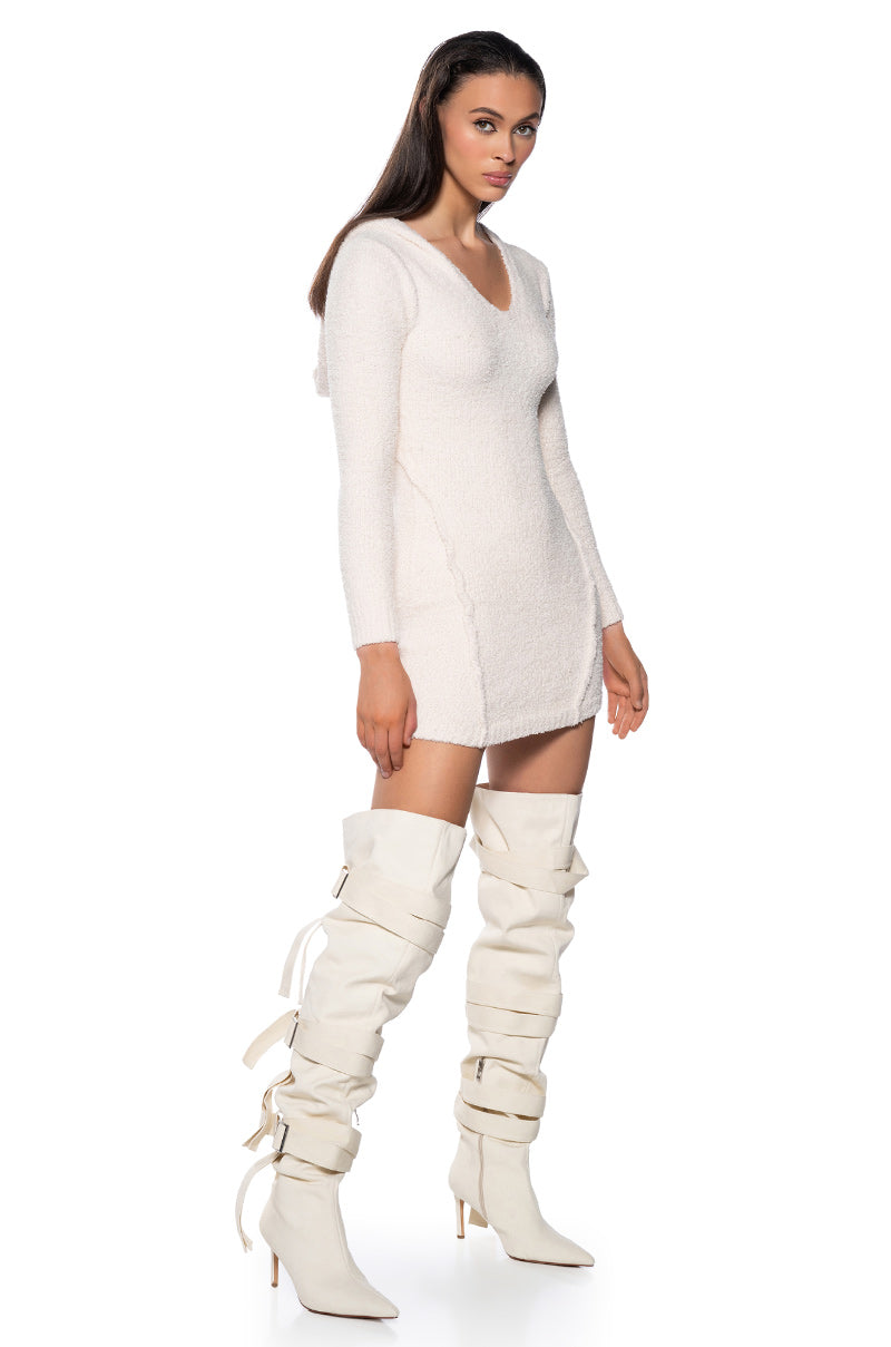 ON DND COZY KNIT HOODED MINI DRESS