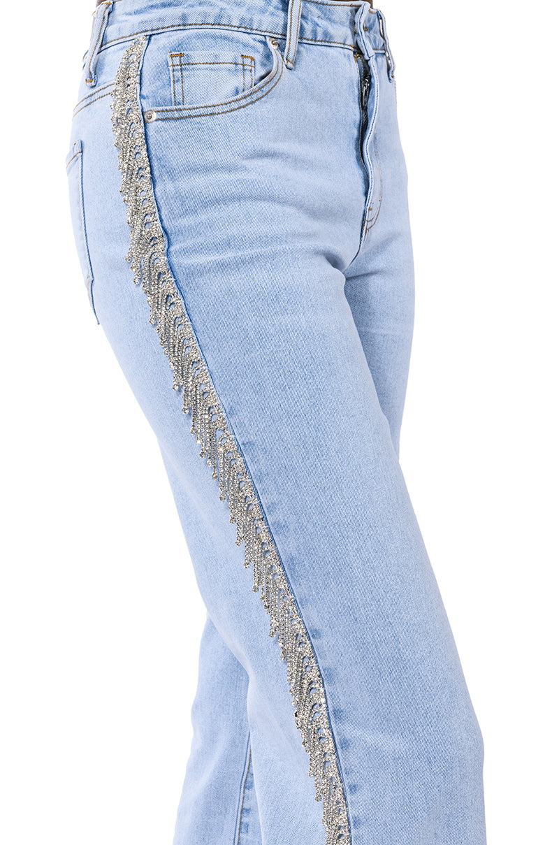 FEELING LIKE A STAR RHINESTONE WIDE LEG JEANS