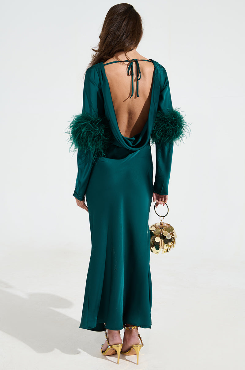 CARRIE FEATHER SLEEVE MAXI DRESS