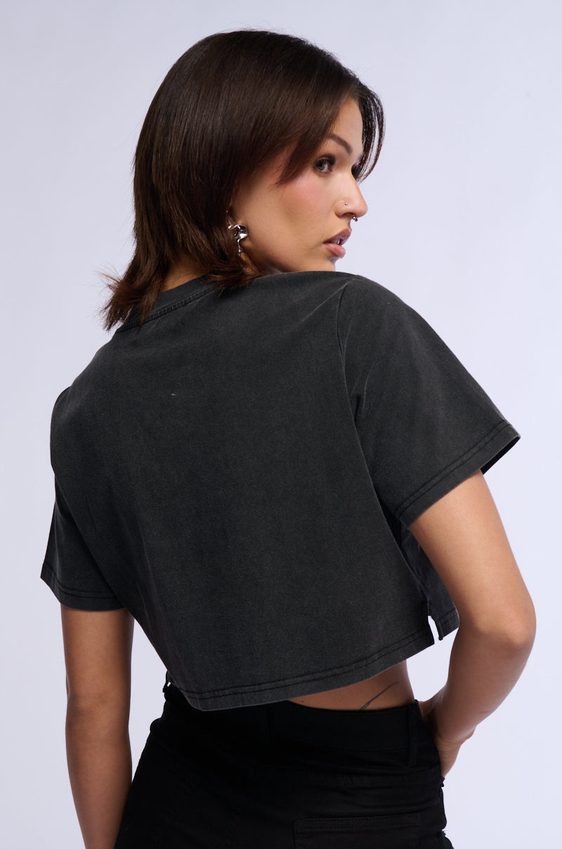 SIMPLE AND CUTE EMBELLISHED NECKLINE SHIRT IN DARK GREY