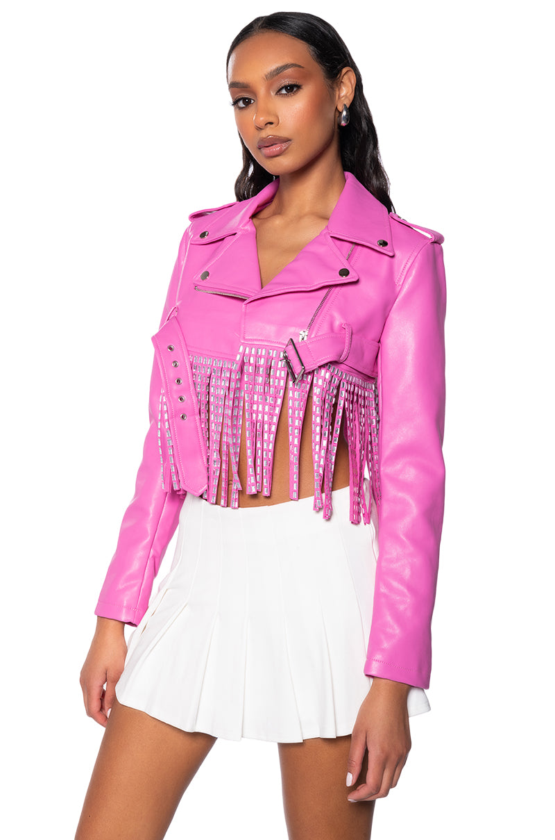 ULTRA CROP MOTO WITH DRIPPING RHINESTONES