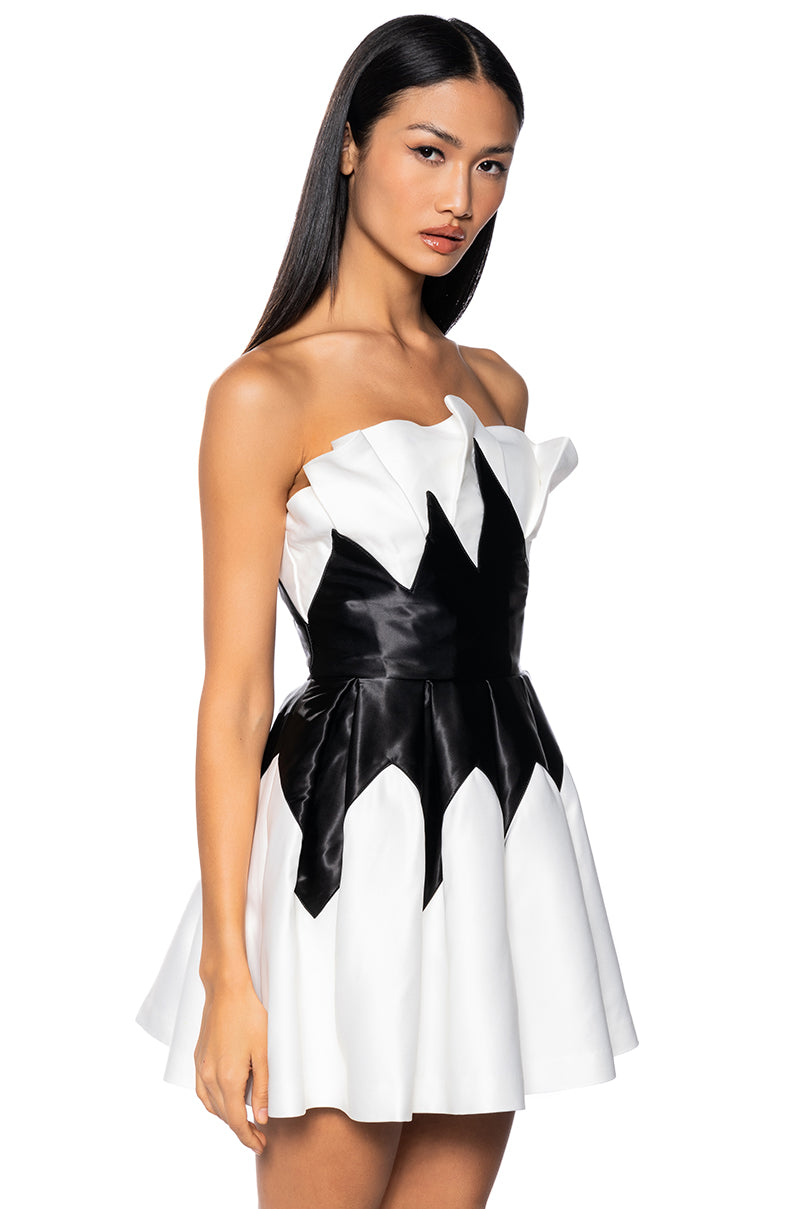 MINA STRAPLESS PLEATED MINI DRESS