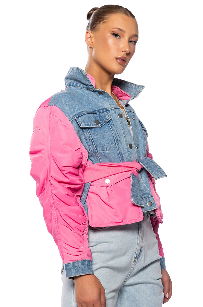 NYLON DENIM JACKET IN PINK