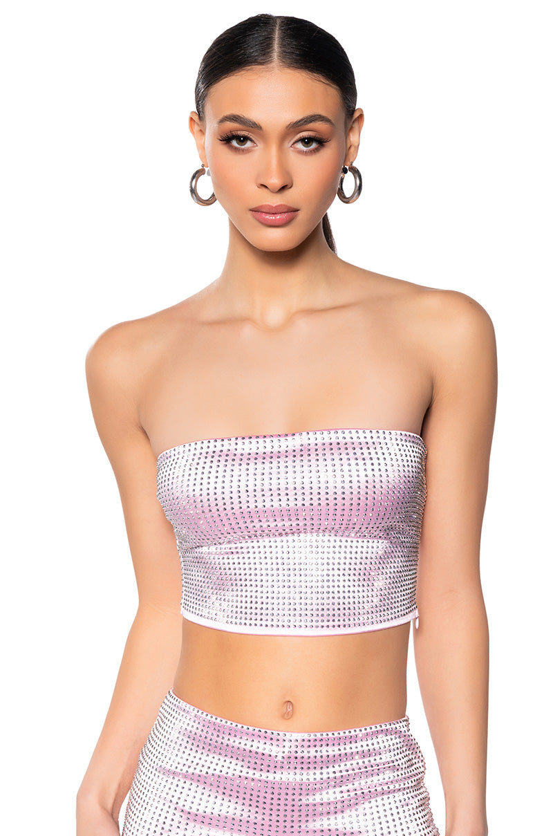 DECISION MAKER RHINESTONE TUBE TOP IN PINK