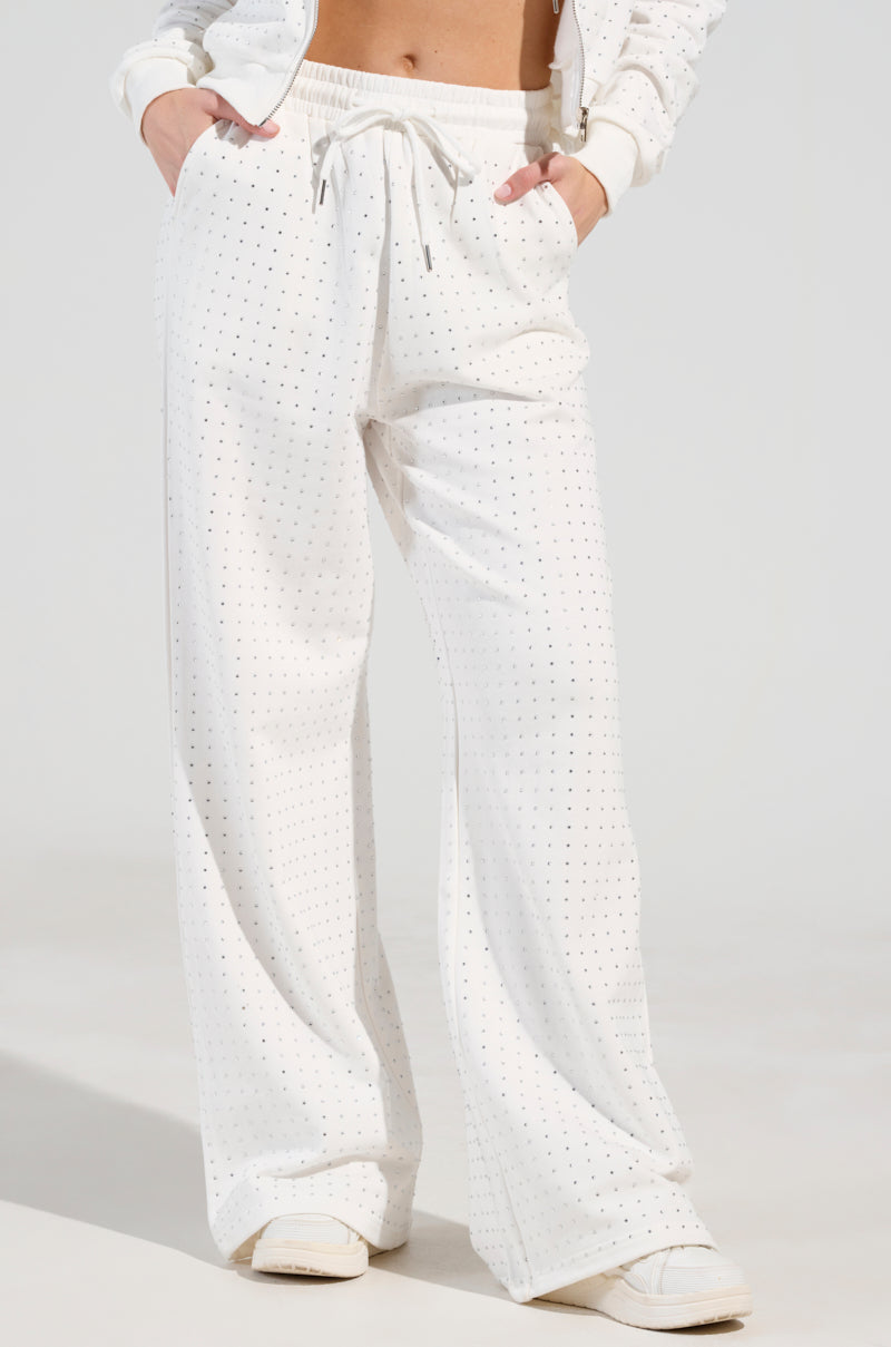 BUBBLES RHINESTONE EMBELLISHED SWEATPANT IN WHITE