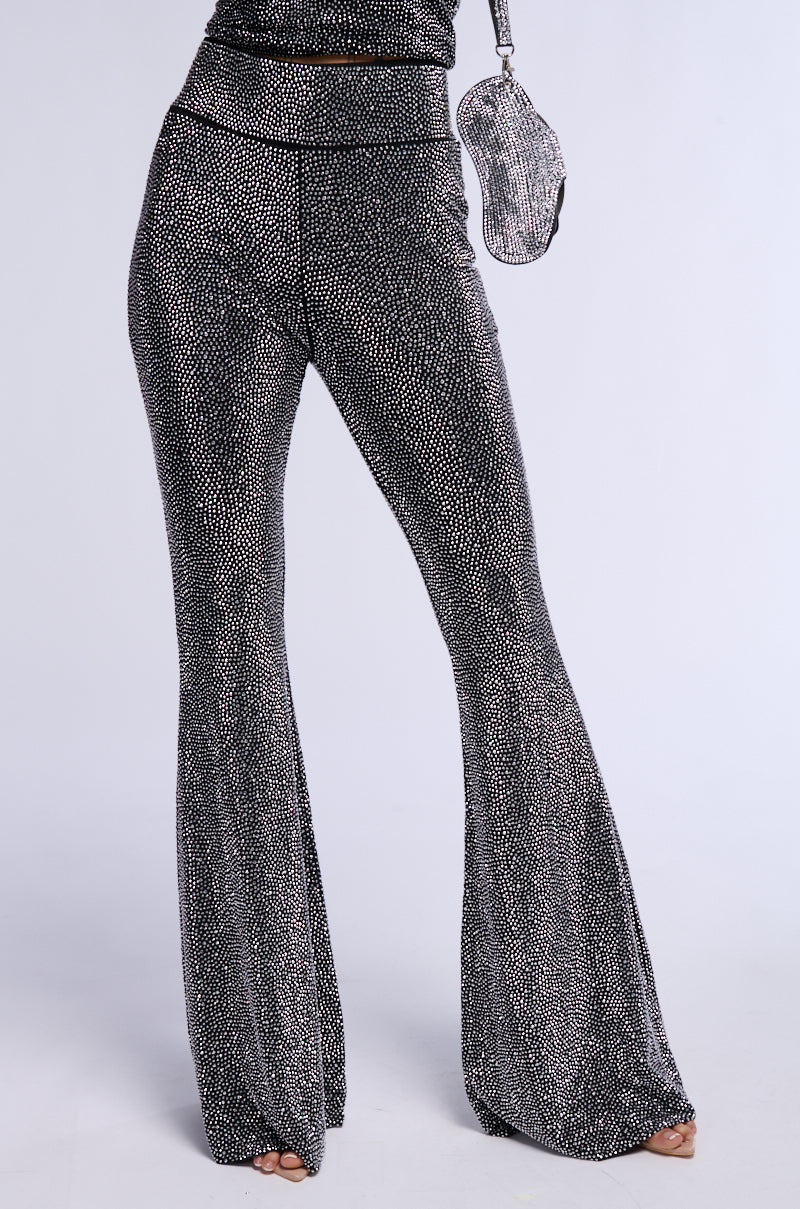 RHINESTONE MESH HIGH WAIST FLARE LEGGING