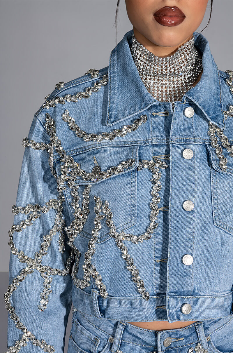 MAKE A WISH RHINESTONE EMBELLISHED DENIM JACKET