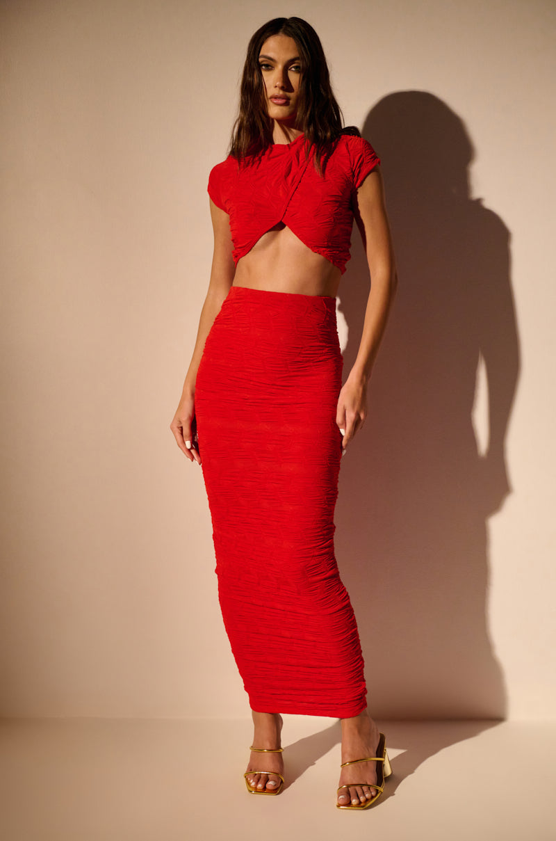 MAYBE NEXT TIME RUCHED MAXI SKIRT IN RED