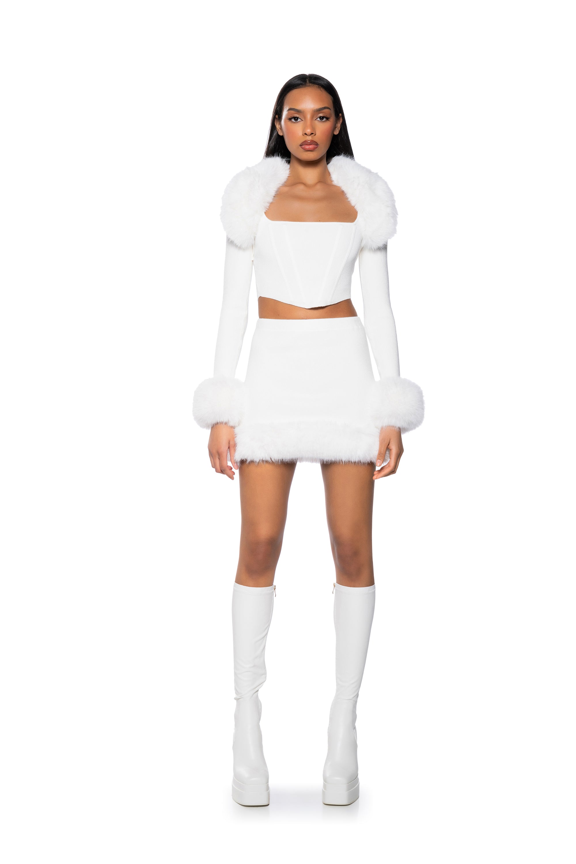 BIG MOOD FAUX FUR DETAIL MINI SKIRT