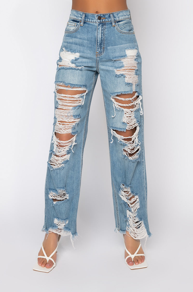 ELLA BELLA HIGH RISE WIDE LEG DISTRESSED JEANS