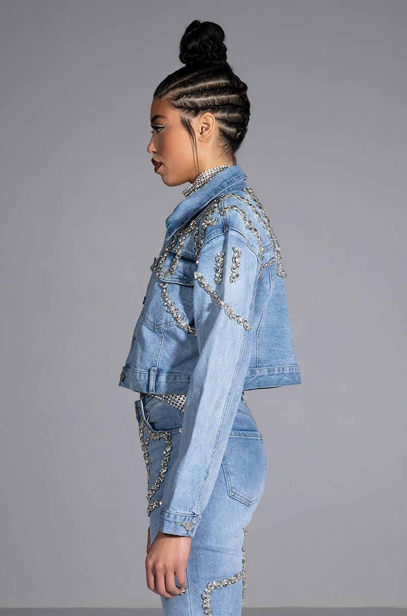 MAKE A WISH RHINESTONE EMBELLISHED DENIM JACKET