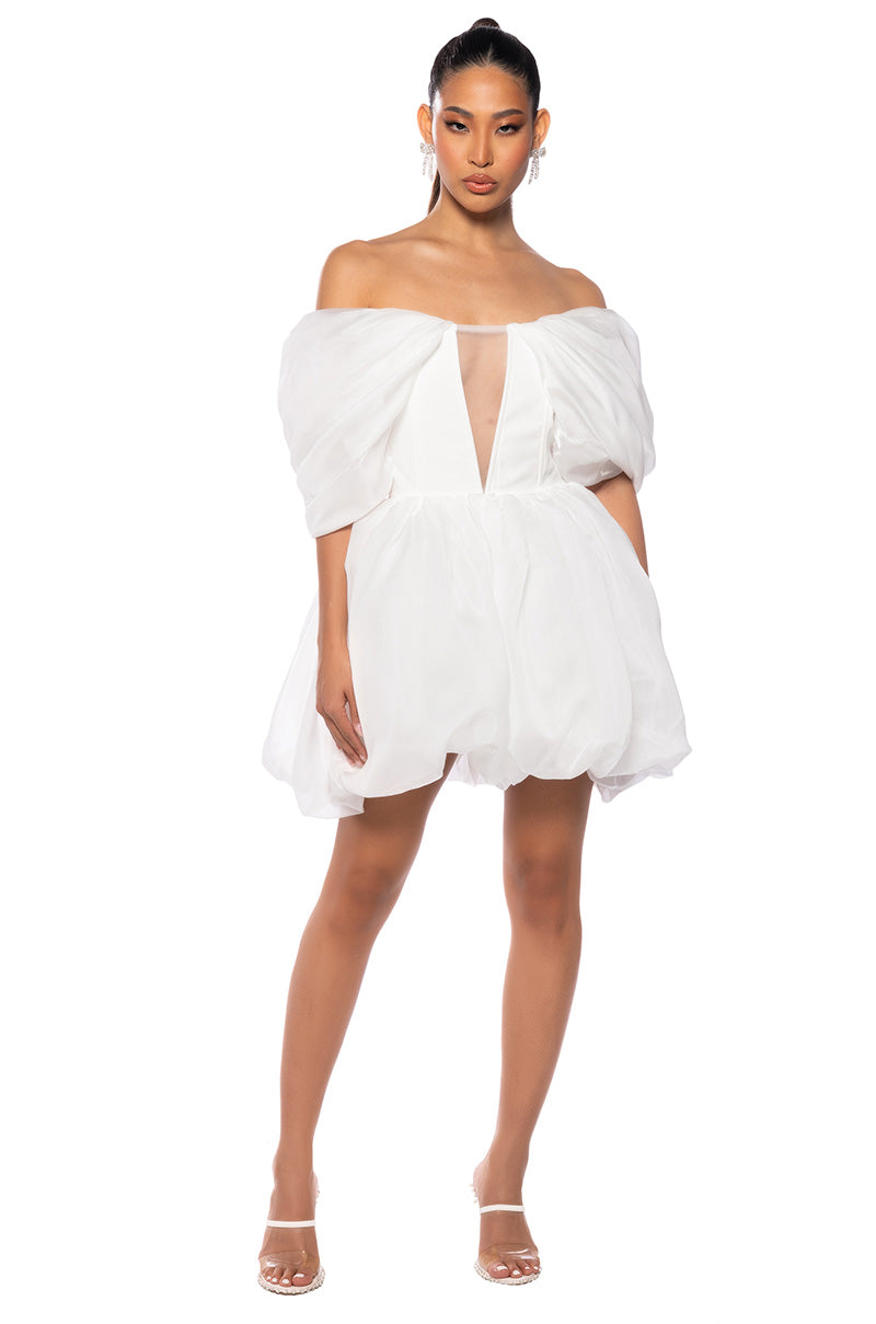 GIA OFF THE SHOULDER PUFF SLEEVE MINI DRESS