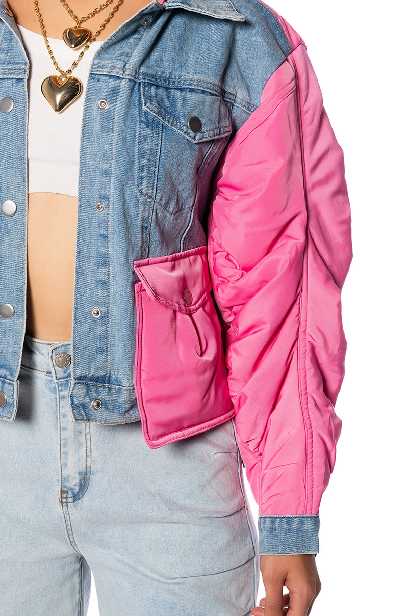 NYLON DENIM JACKET IN PINK