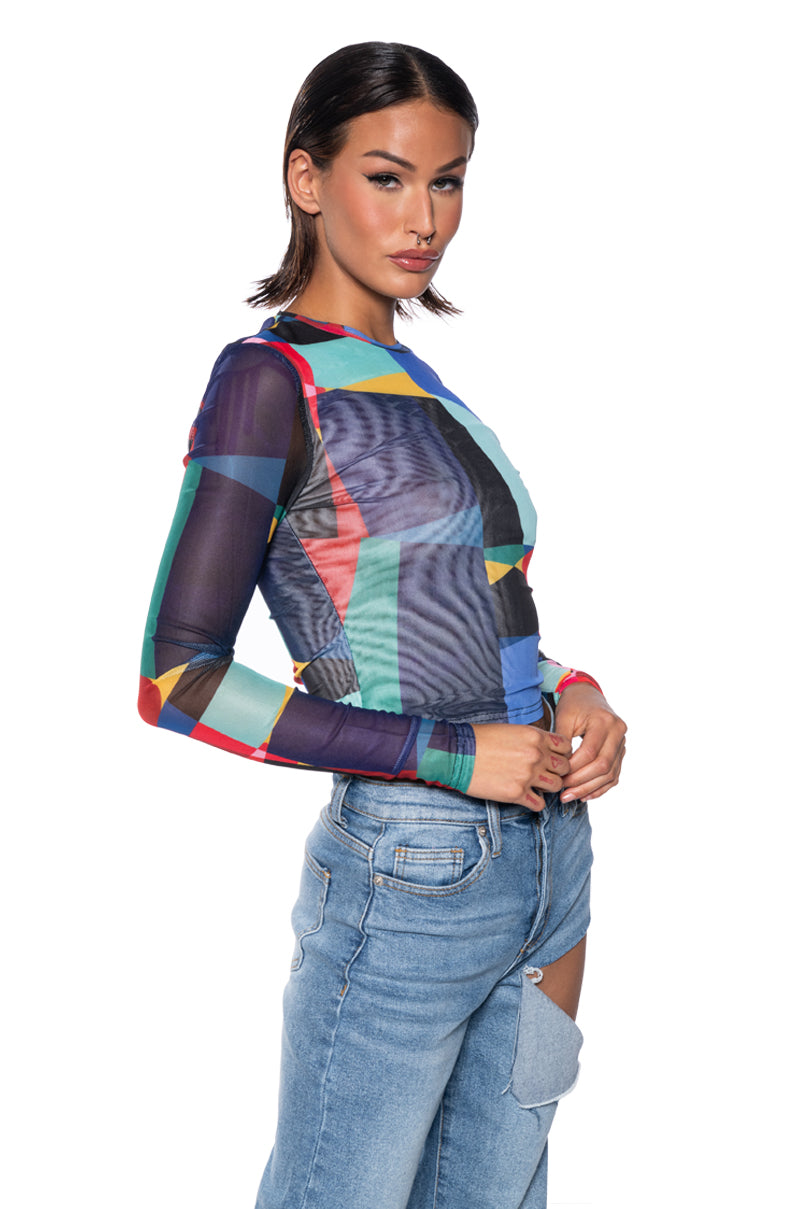 COLOR ME PRETTY LONG SLEEVE MESH TOP