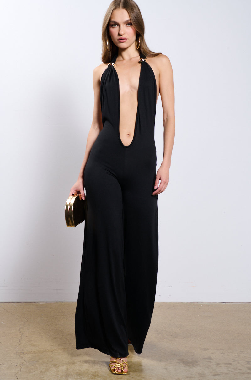 HALLIE PLUNGING NECKLINE KNIT JUMPSUIT