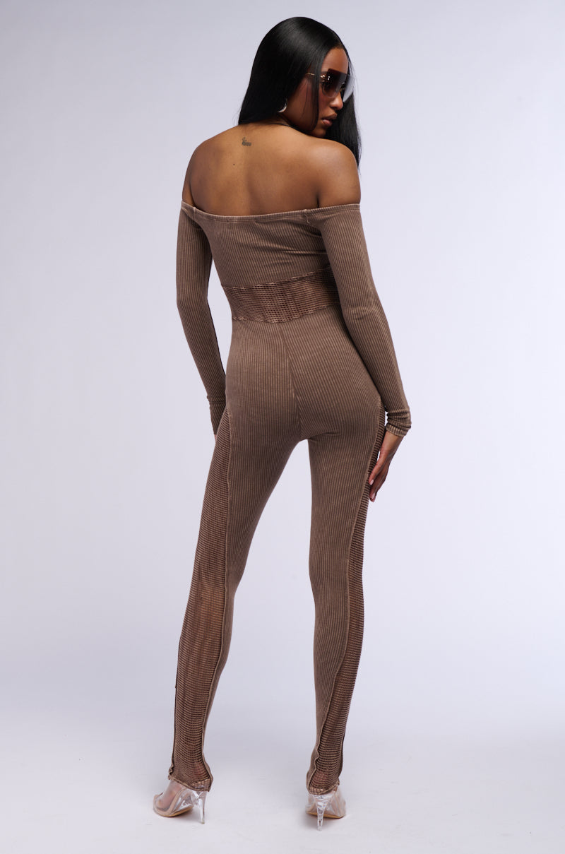 RUNNIN ON ESPRESSO KNIT JUMPSUIT