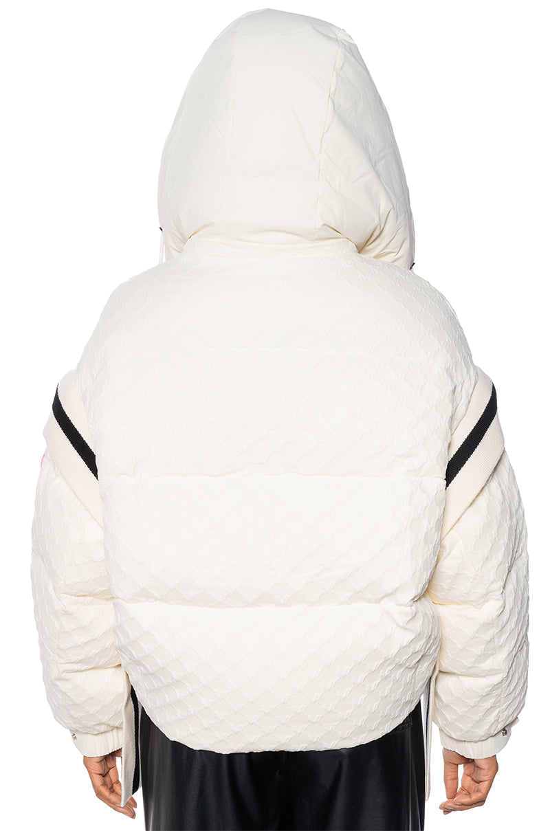 SNOWBIRD TEXTURED PUFFER COAT WITH SIDE RIBBED DETAIL