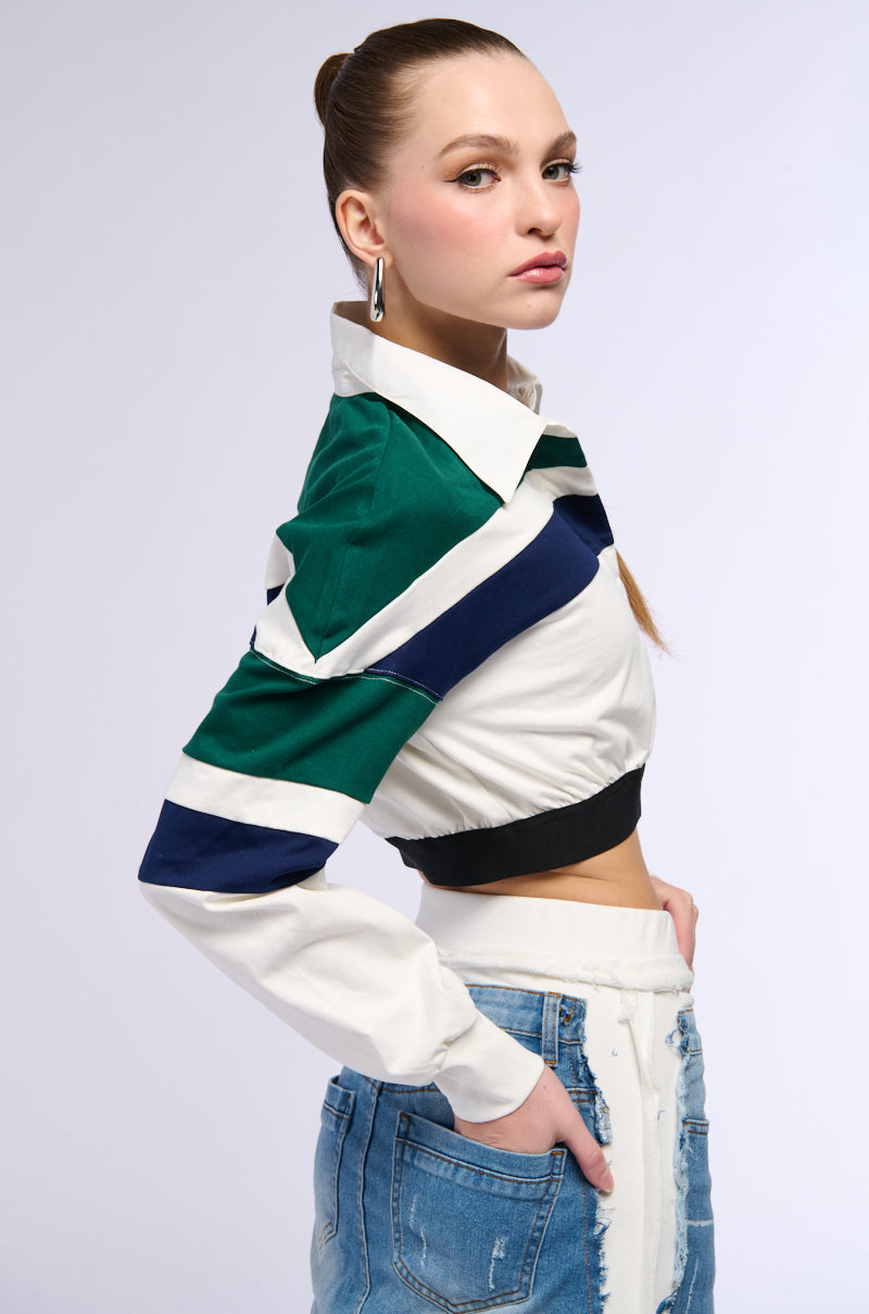 MYLAH CROPPED COLLARED LONG SLEEVE SHIRT