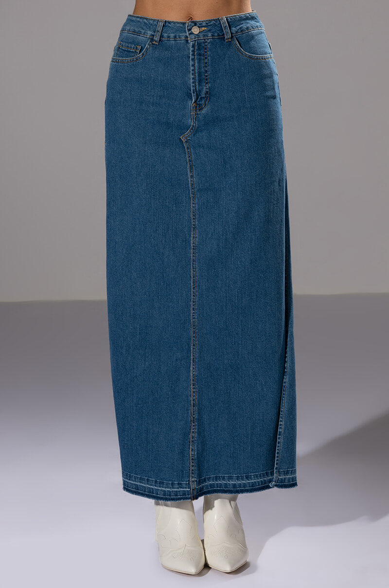 NATALIE DOUBLE SIDE SLIT DENIM SKIRT