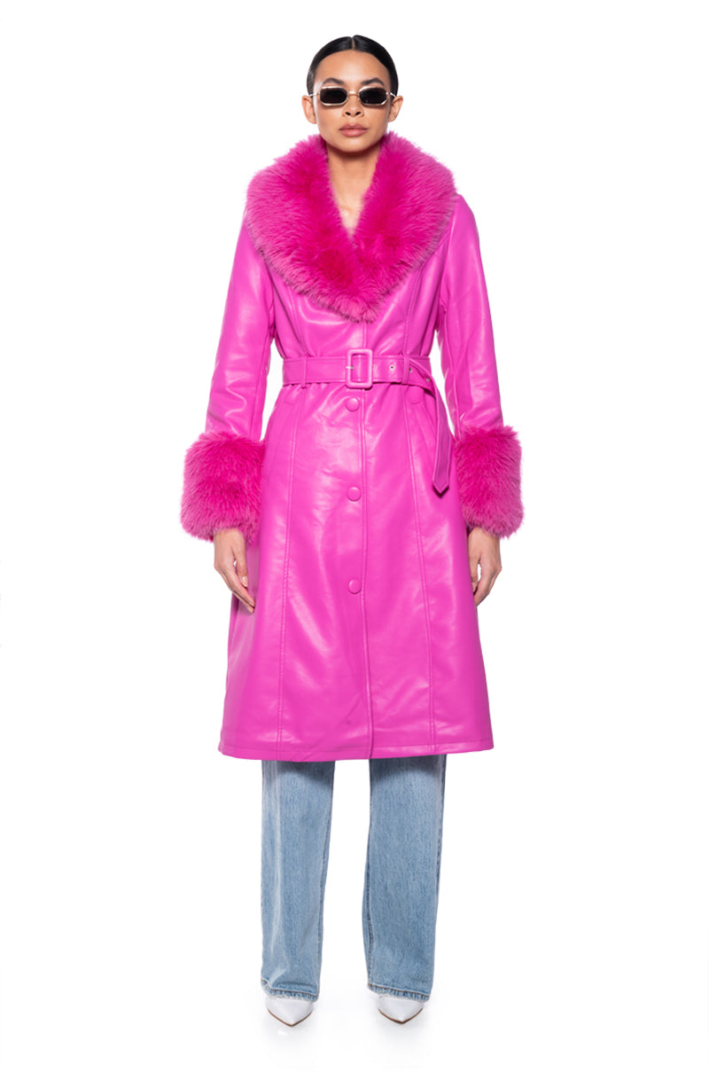 AZALEA WANG KAYA PU TRENCH WITH FUR LINING