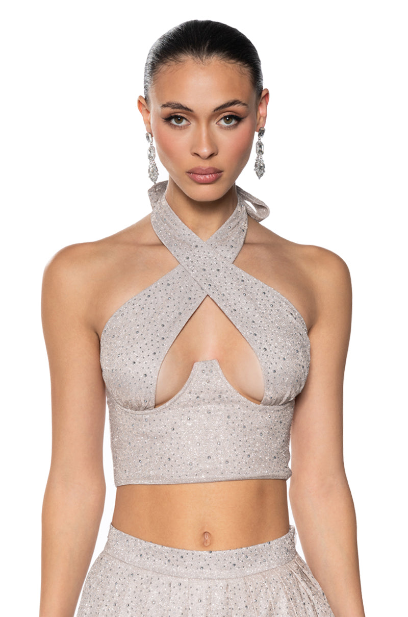 AURORA RHINSTONE SHINE HALTER TOP