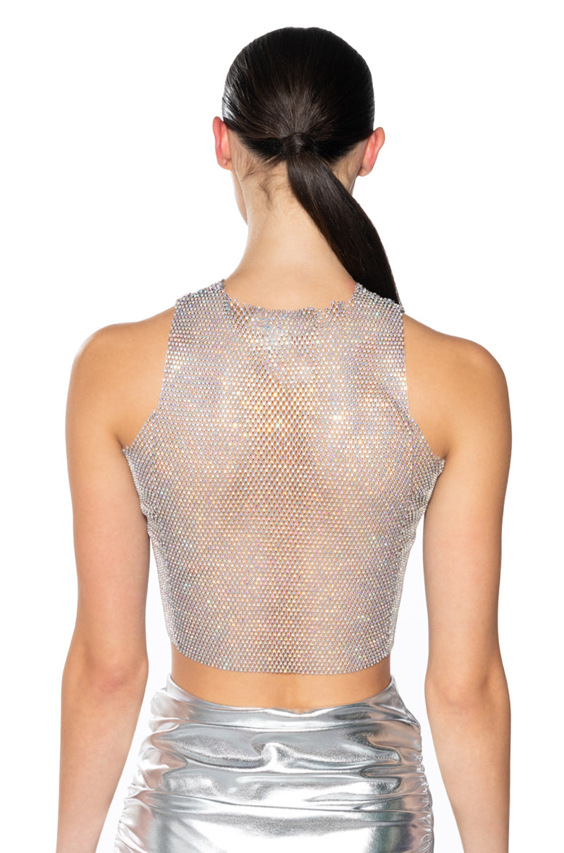 ZELDA RHINESTONE MESH SLEEVELESS TOP