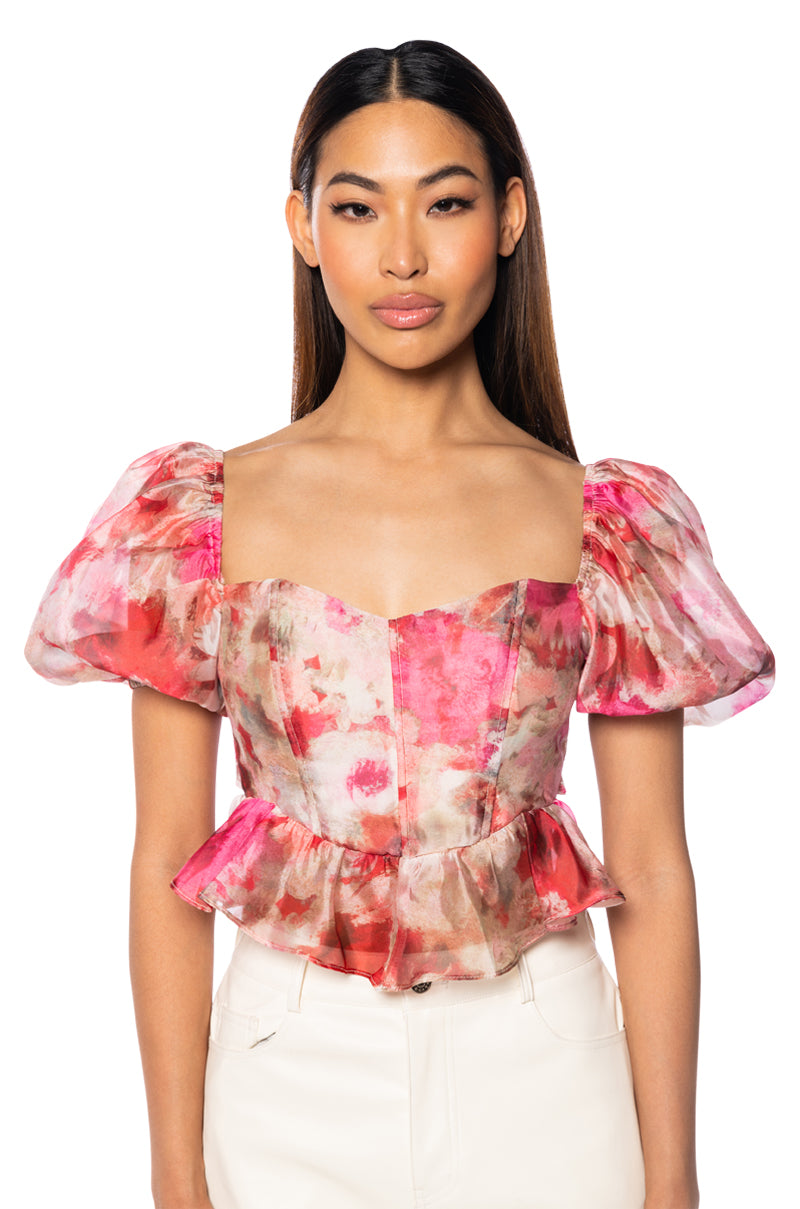 AMBER BREEZE FLORAL FLOUNCE TOP