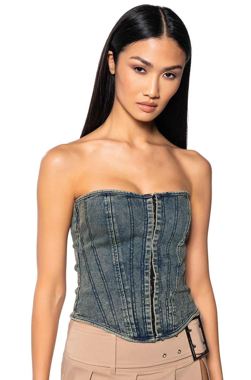 DOUBLE VISION OMBRE DENIM CORSET TOP