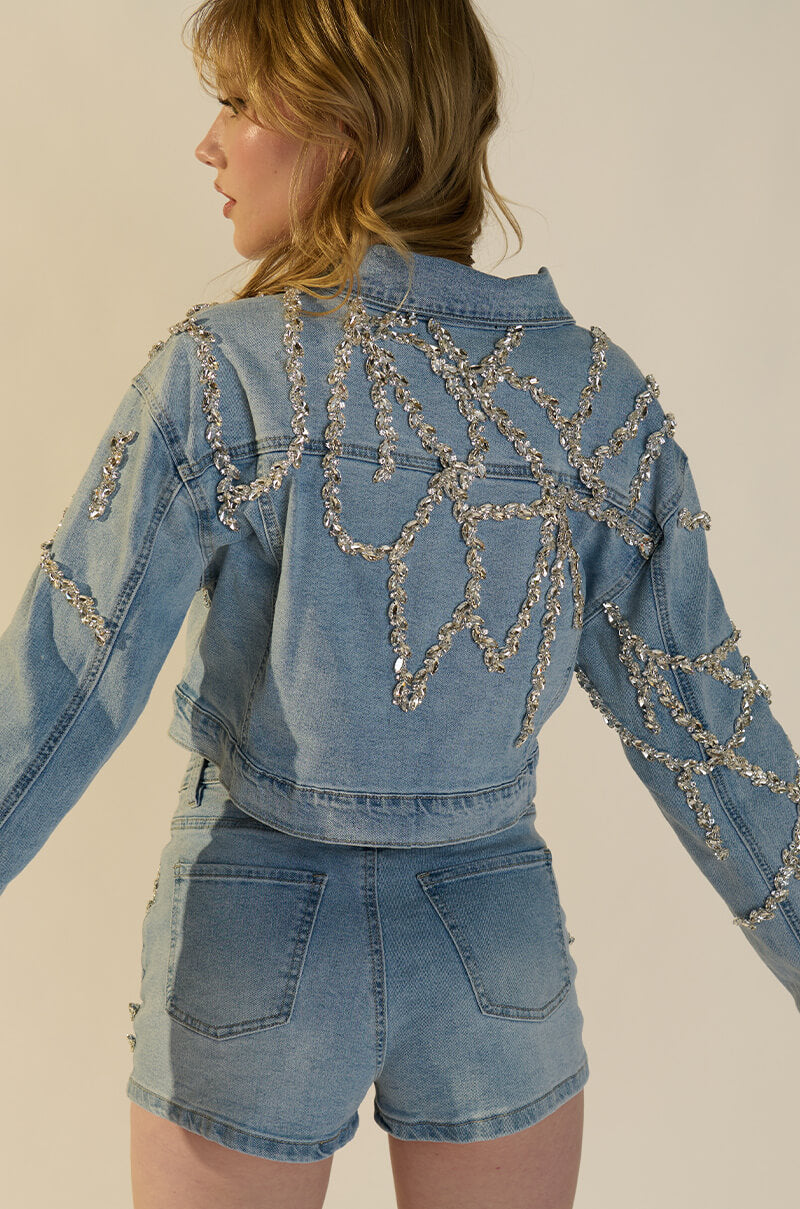 MAKE A WISH RHINESTONE EMBELLISHED DENIM JACKET