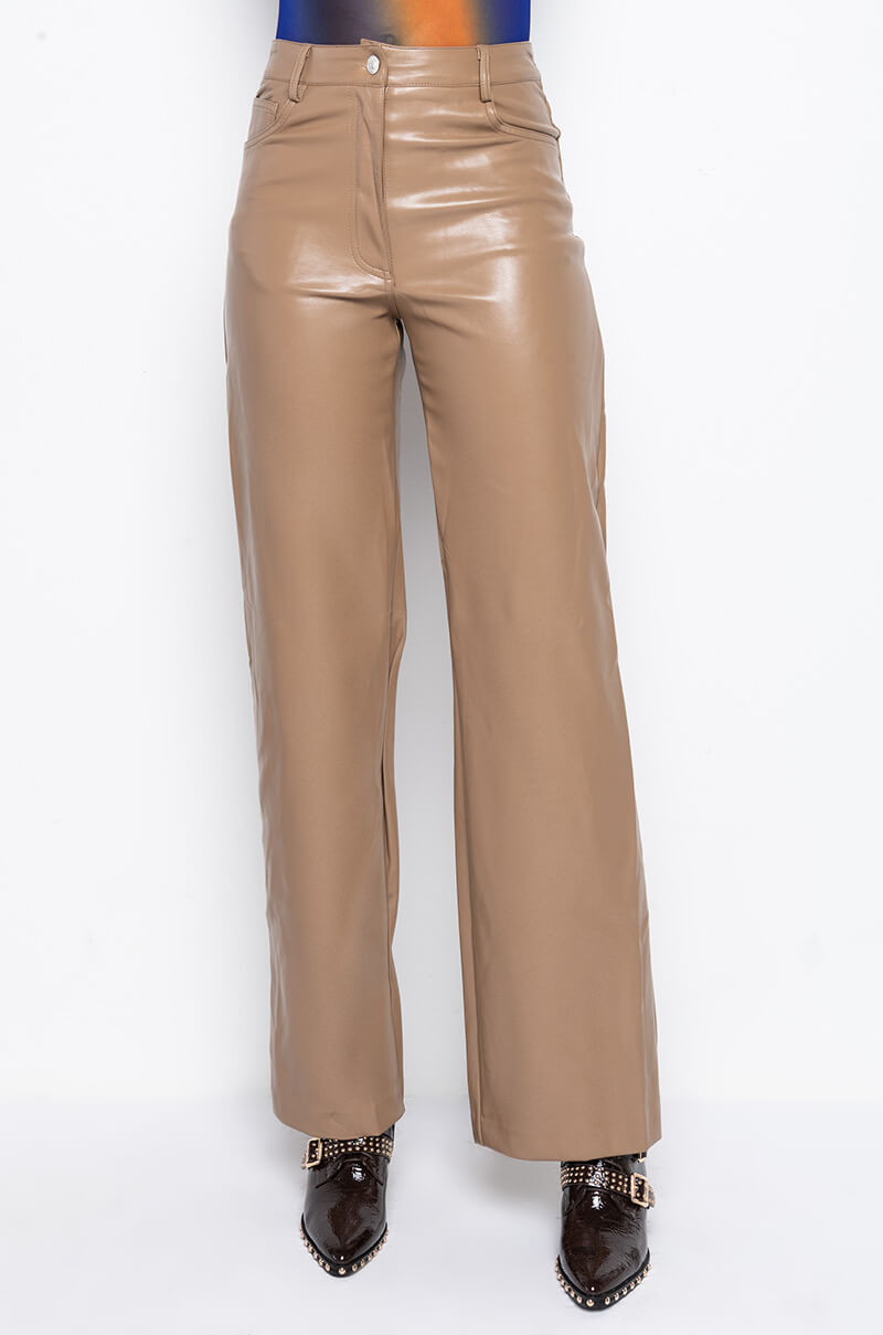 AMMO HIGH RISE FAUX LEATHER WIDE LEG PANTS