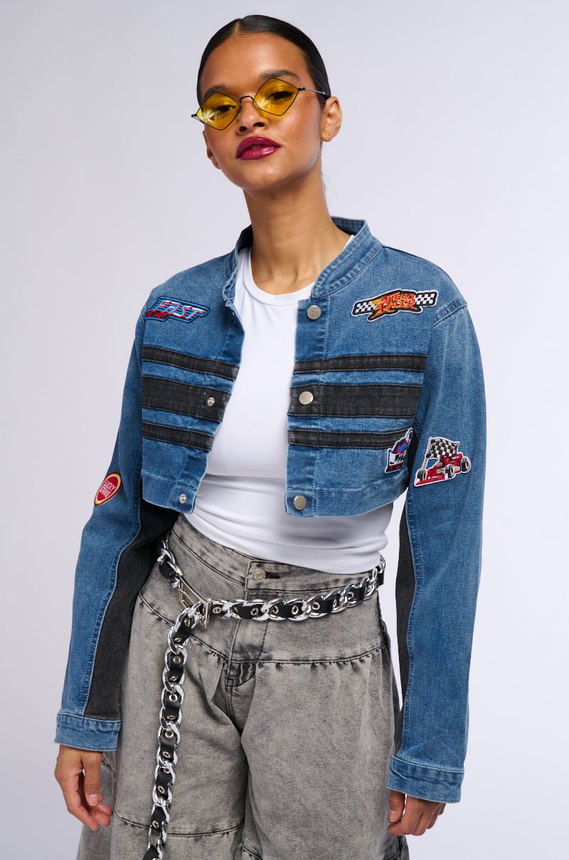 RACING QUEEN DENIM TWO IN ONE BOMBER