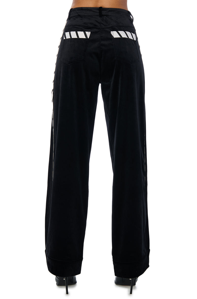 LUXE VELVET OPEN LEG TROUSER IN BLACK