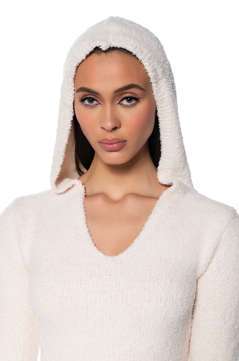 ON DND COZY KNIT HOODED MINI DRESS